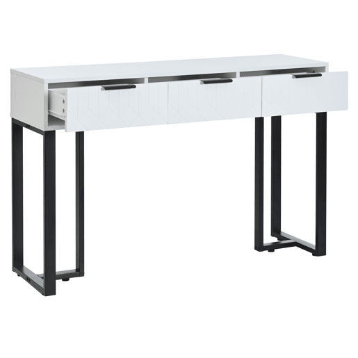 Mesa de consola moderna, com 2 gavetas, pés reguláveis, branco e preto