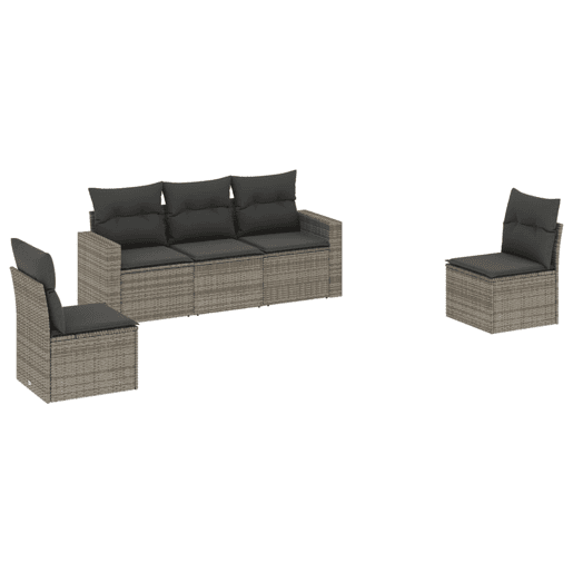 vidaXL 5 pcs conjunto sofás de jardim c almofadões vime PE cinzento