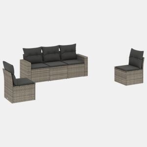 vidaXL 5 pcs conjunto sofás de jardim c almofadões vime PE cinzento