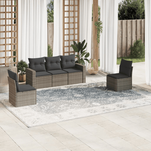 vidaXL 5 pcs conjunto sofás de jardim c almofadões vime PE cinzento