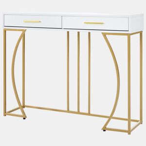 Consola com 2 gavetas - estilo moderno - Branco e dourado