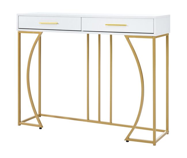Consola con 2 cajones - estilo moderno - blanco y dorado