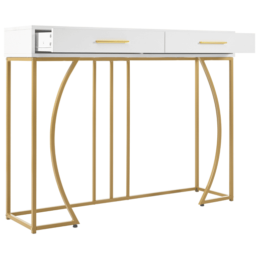Consola com 2 gavetas - estilo moderno - Branco e dourado