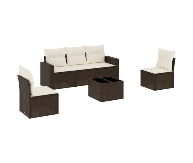 Vidaxl set sofás de jardín 6 piezas y cojines ratán sintético marrón