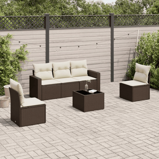 vidaXL 6 pcs conjunto de sofás jardim c almofadões vime PE castanho