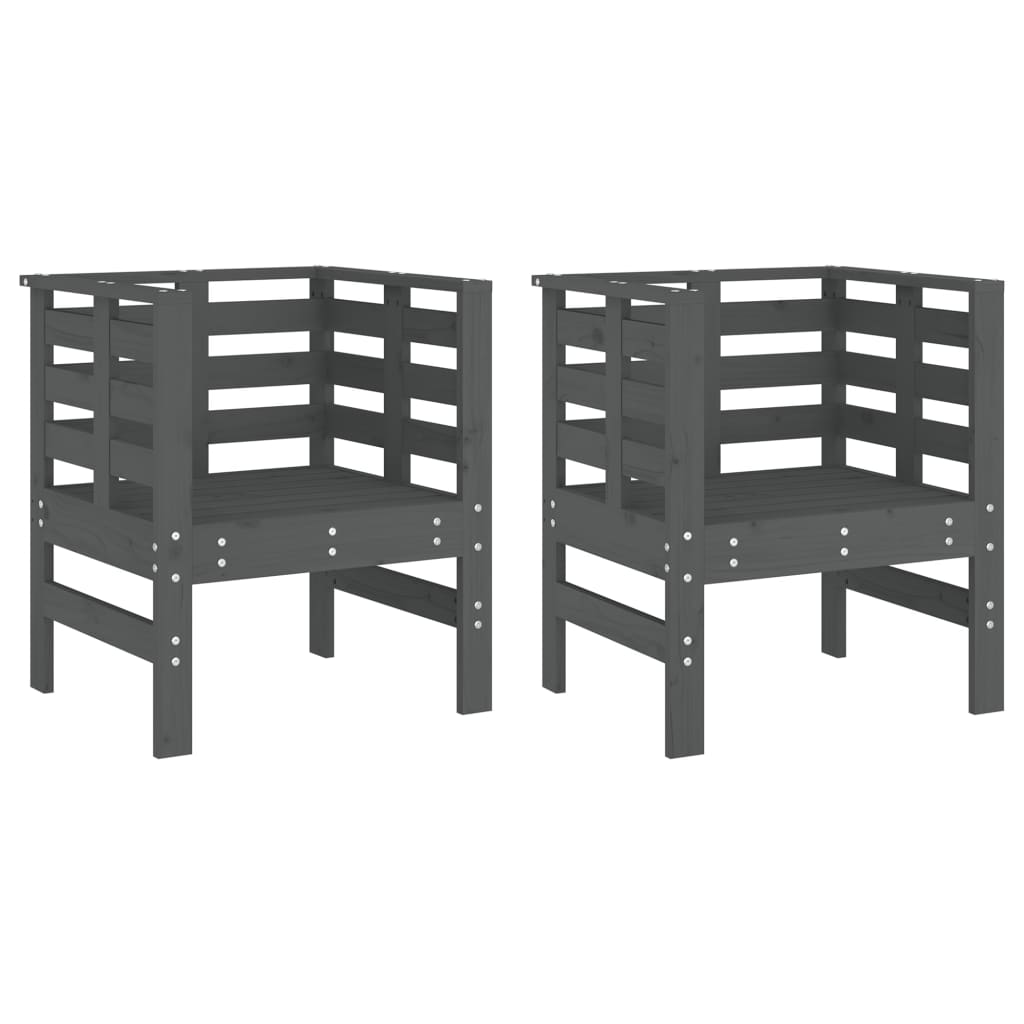 vidaxl sillas de jardin 2 uds madera maciza pino gris 615x53x71 cm