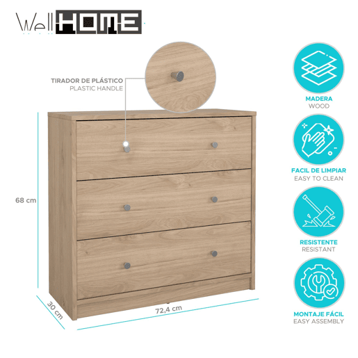 Cômoda Ebro WellHome com 3 gavetas Cômoda Ebro WellHome com 3 gavetas