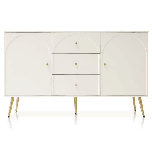 Cómoda com 3 gavetas e 2 portas - pés dourados - em aglomerado de madeira - Branco
