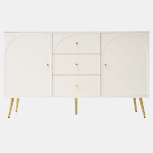 Cómoda com 3 gavetas e 2 portas - pés dourados - em aglomerado de madeira - Branco