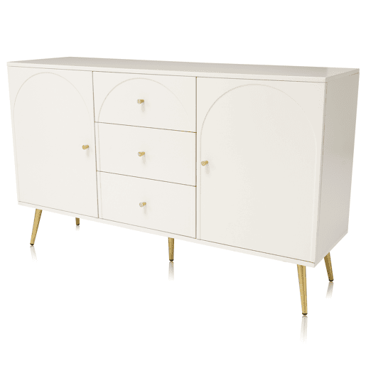 Cómoda com 3 gavetas e 2 portas - pés dourados - em aglomerado de madeira - Branco