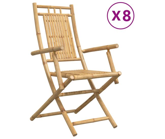 Vidaxl sillas de jardín plegables 8 unidades bambú 53x66x99 cm