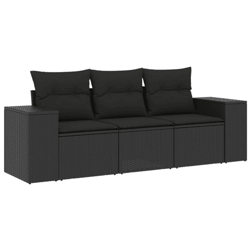 vidaXL 3 pcs conjunto sofás de jardim com almofadões vime PE preto vidaXL 3 pcs conjunto sofás de jardim com almofadões vime PE preto