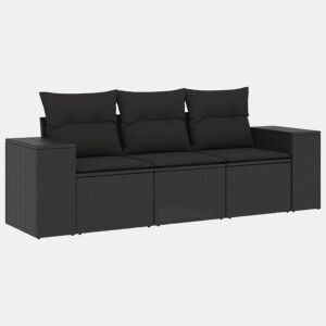 vidaXL 3 pcs conjunto sofás de jardim com almofadões vime PE preto