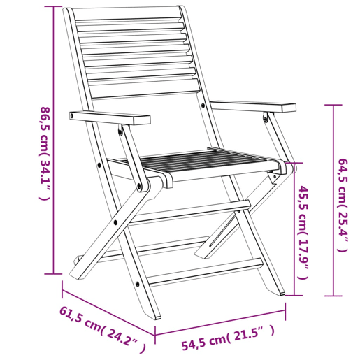 vidaXL Cadeiras jardim dobráveis 2 pcs 54,5x61,5x86,5 cm acácia maciça
