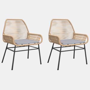 vidaXL Cadeiras de jardim com almofadões 2 pcs vime PE castanho