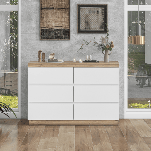 Cómoda moderna com 6 gavetas - aglomerado de partículas - Branco