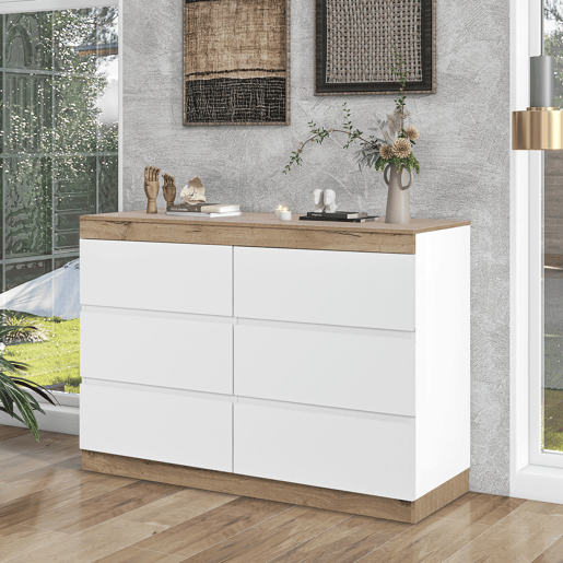 Cómoda moderna com 6 gavetas - aglomerado de partículas - Branco