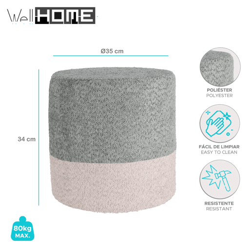 Banco Well Home 'Boucle' Ø35cm bege com azul