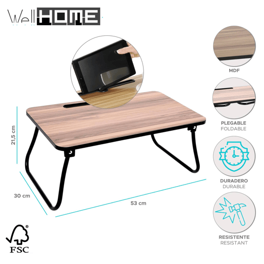 Well Home Bandeja cama portátil em MDF e melamina 53x30,5x5cm