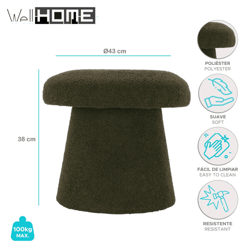 Banco cogumelo Well Home verde 'Teddy' Ø43x38cm