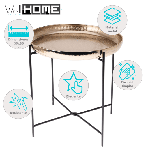 Mesa lateral Well Home em formato redondo cor dourada Ø35x36cm