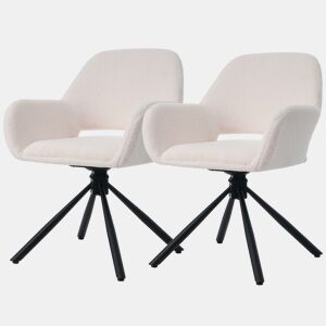 Conjunto de 2 cadeiras giratórias com braços - em tecido de sherpa - estilo moderno - Branco