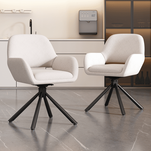 Conjunto de 2 cadeiras giratórias com braços - em tecido de sherpa - estilo moderno - Branco