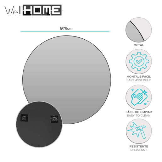 Well Home Espelho formato redondo Ø76cm