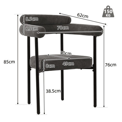 Conjunto de 2 cadeiras de veludo - com braços - Cinzento Conjunto de 2 cadeiras de veludo - com braços - Cinzento