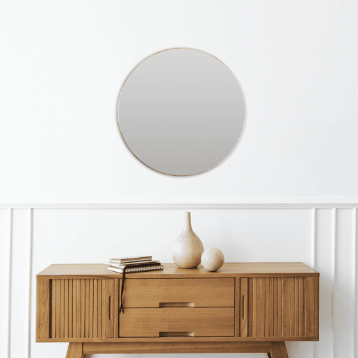 Espelho redondo Well Home Ø55cm com moldura de metal dourado e 2 ganchos