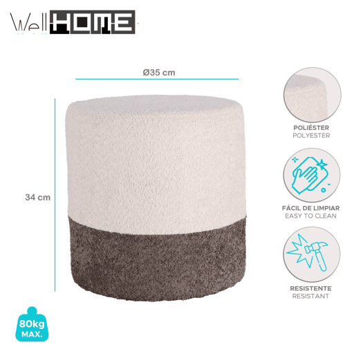 Banco Well Home 'Boucle' Ø35cm bege com cinza escuro