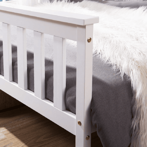 Cama para adultos 140x200 cm de madeira maciça com estrado de ripas - Branco