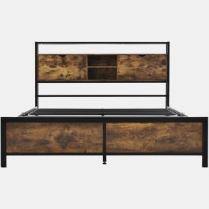 Cama para adultos 140x200 cm com espaço de arrumação - estrutura metálica - Castanho