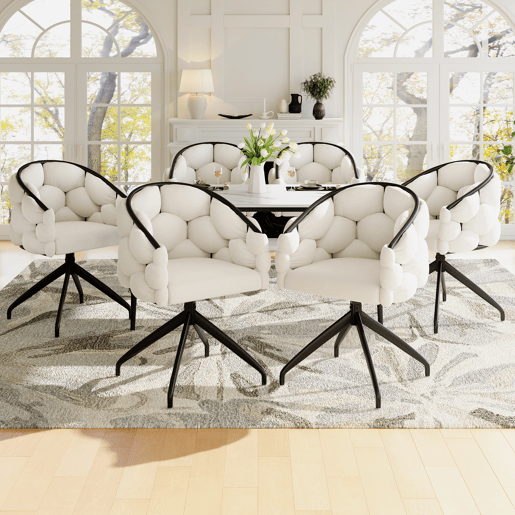 Conjunto de 6 cadeiras giratórias em veludo - Estilo moderno - Bege