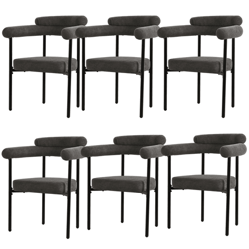 Conjunto de 6 cadeiras de veludo - com braços - Cinzento Conjunto de 6 cadeiras de veludo - com braços - Cinzento