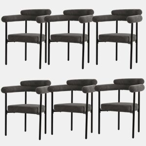 Conjunto de 6 cadeiras de veludo - com braços - Cinzento