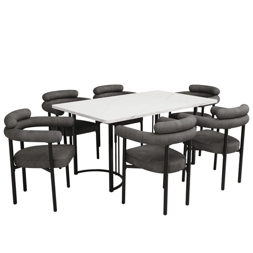 Conjunto de 6 cadeiras de veludo - com braços - Cinzento Conjunto de 6 cadeiras de veludo - com braços - Cinzento