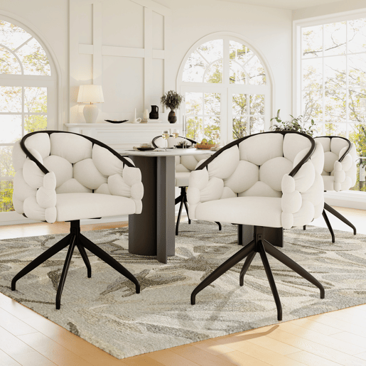 Conjunto de 4 cadeiras giratórias em veludo - Estilo moderno - Bege
