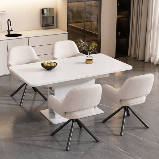 Conjunto de 4 cadeiras giratórias com braços - em tecido de sherpa - estilo moderno - Branco