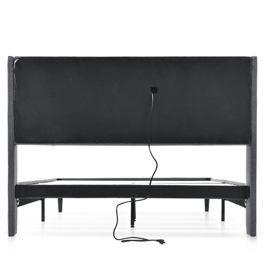 Cama de casal estofada em linho 1160x200cm com LED e porta de carregamento USB - estrado - Cinzento