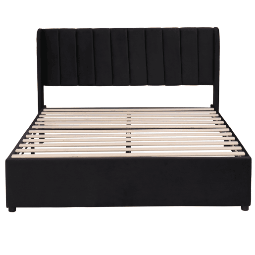Cama 160x200cm com 2 gavetas - estofo em veludo - estilo moderno - Preto