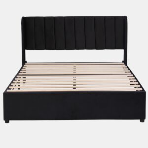 Cama 160x200cm com 2 gavetas - estofo em veludo - estilo moderno - Preto