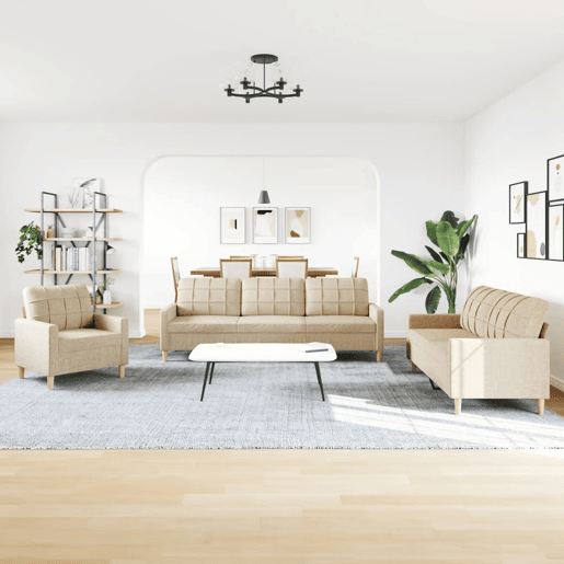 vidaXL 3 pcs conjunto de sofás tecido cor creme vidaXL 3 pcs conjunto de sofás tecido cor creme