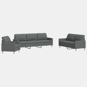 vidaXL 3 pcs conjunto de sofás tecido cinzento-escuro