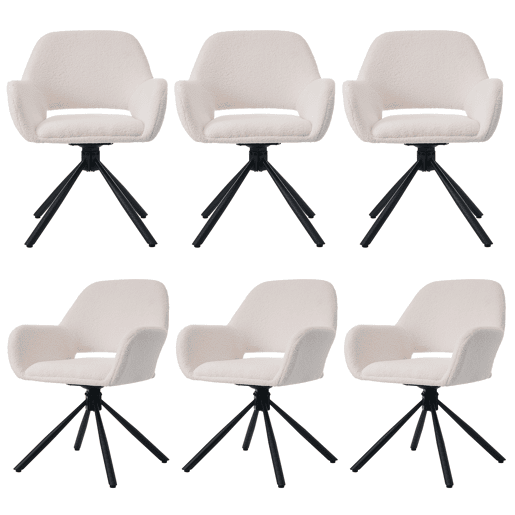 Conjunto de 6 cadeiras giratórias com braços - em tecido de sherpa - estilo moderno - Branco