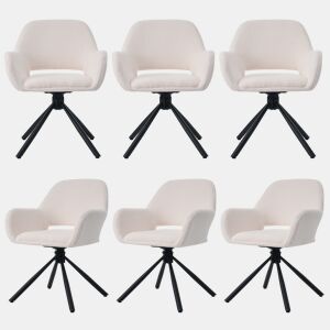 Conjunto de 6 cadeiras giratórias com braços - em tecido de sherpa - estilo moderno - Branco