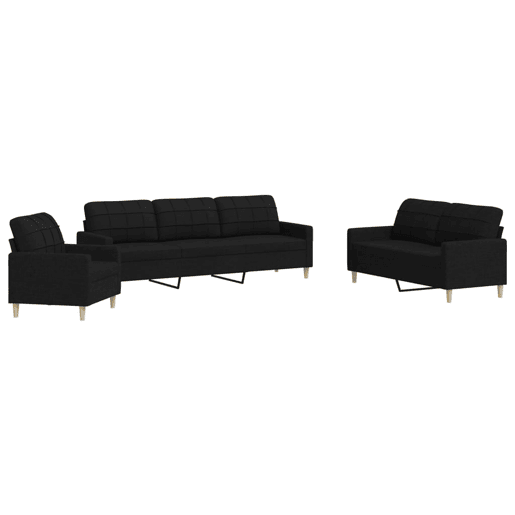 vidaXL 3 pcs conjunto de sofás tecido preto