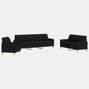 vidaXL 3 pcs conjunto de sofás tecido preto