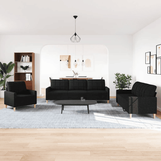 vidaXL 3 pcs conjunto de sofás tecido preto