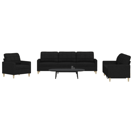 vidaXL 3 pcs conjunto de sofás tecido preto